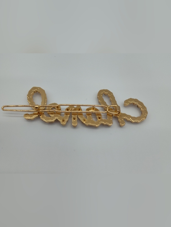 Crystal Pearl Fashion Hair Barrette Clip Script Design Gold Tone Chic
